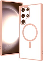Накладка Magsafe для Samsung S23 Ultra прозрачная Розовая