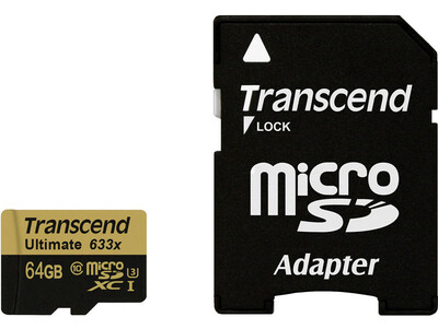 Карта памяти Transcend TS64GUSDU3 microSDXC Class 10 UHS-I U3 Ultimate 633X + адаптер на SD